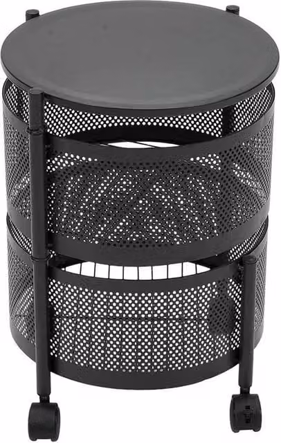 EONLION 2 Tier Kitchen Storage Rack Rotatable Basket Organiser Trolley Cart in Black – 1