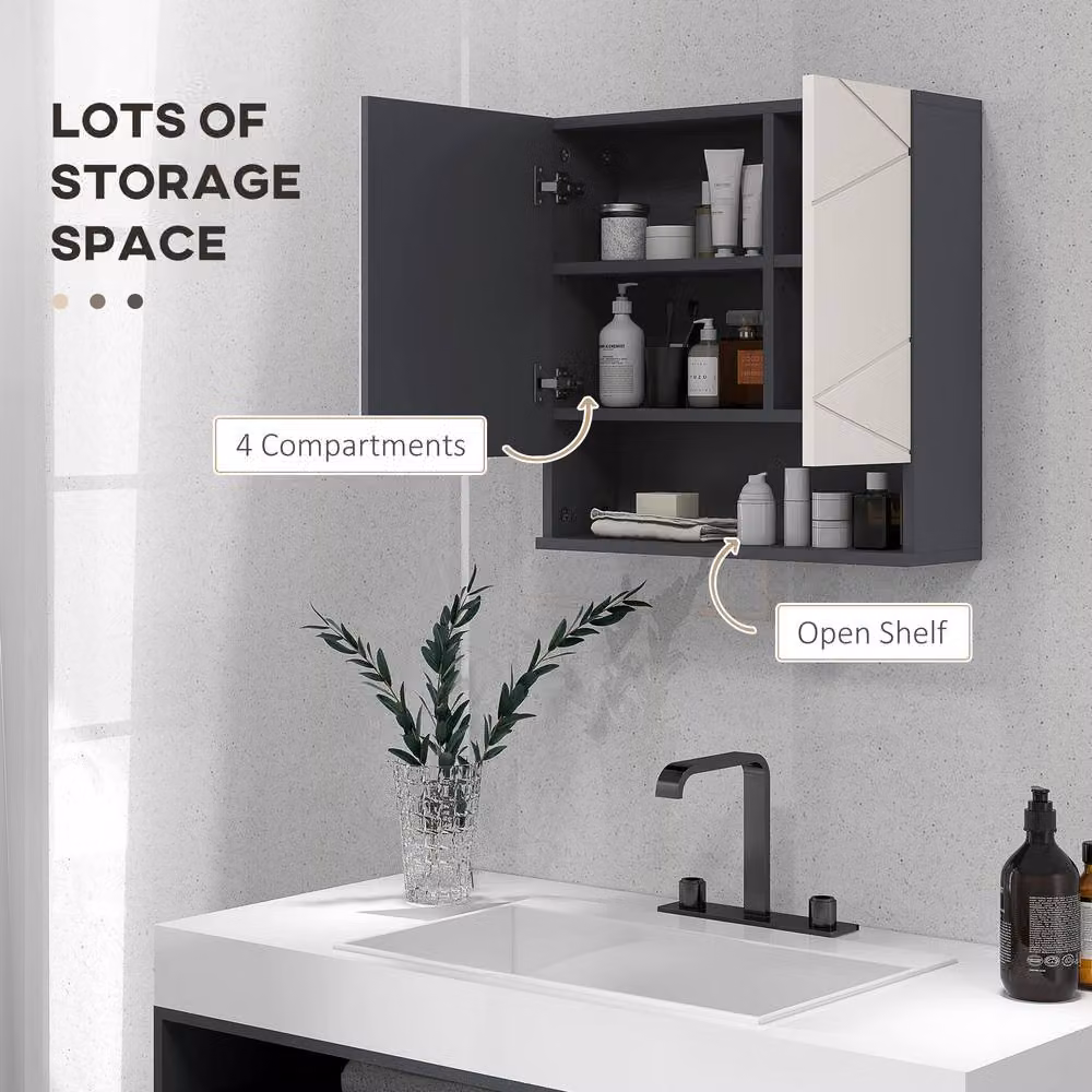 STILVORA Modern Wall Mounted Grey Matt Bathroom Mirror Cabinet with Hinged Doors and Internal Shelves W/D/H: 55 x 55 x 15 cm – 5