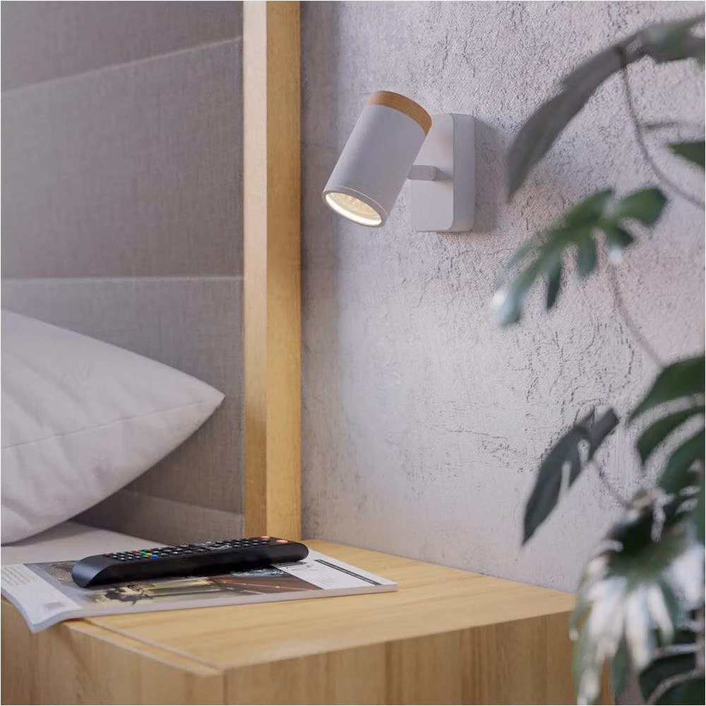 Loops 2 Pack LED Ceiling Spotlight in White and Brown with Wood Detail for Bathroom Use – 2