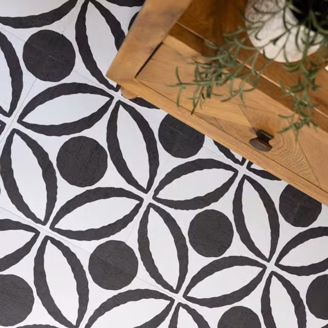 Floor Pops Tory Self-adhesive Vinyl Floor Tiles in White and Black