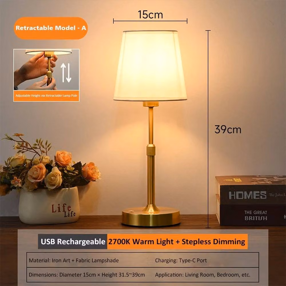 VOGREX Modern Rechargeable Dimmable Table Lamp in Gold/Brass – 2