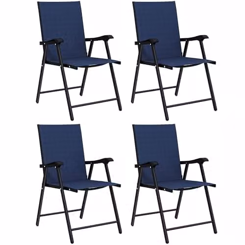 Outsunny Set of 4 Folding Garden Chairs with High Back in Blue – 1