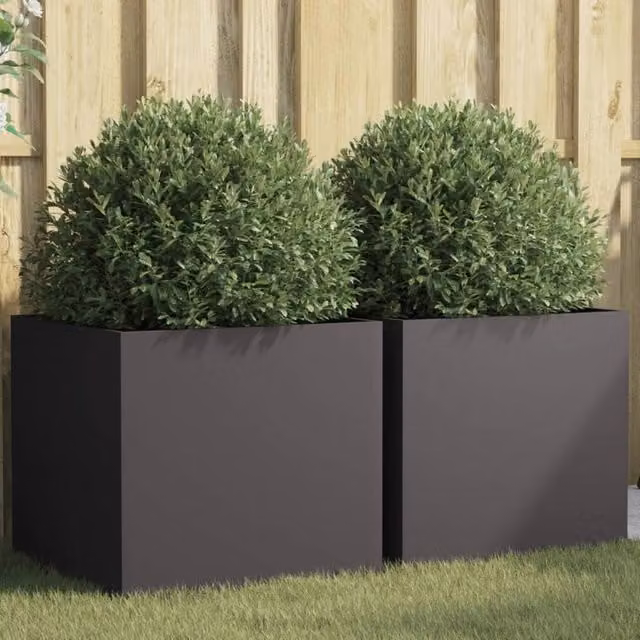 Berkfield Home Steel Planter Tub, 2 Pieces, Black, W: 49 cm, D: 47 cm, H: 46 cm – 1