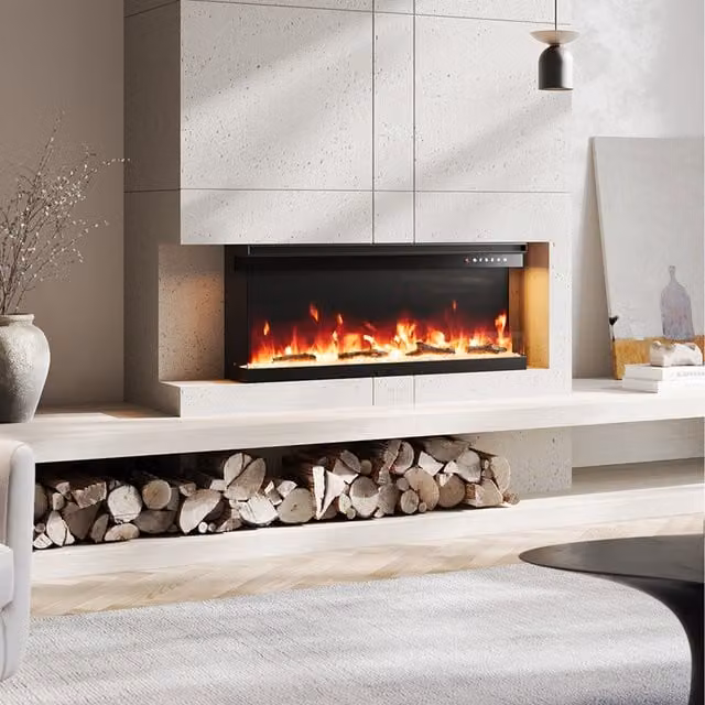 Livingandhome Recessed Electric Fireplace in Black, W: 101.8 cm, D: 20 cm, H: 20 cm