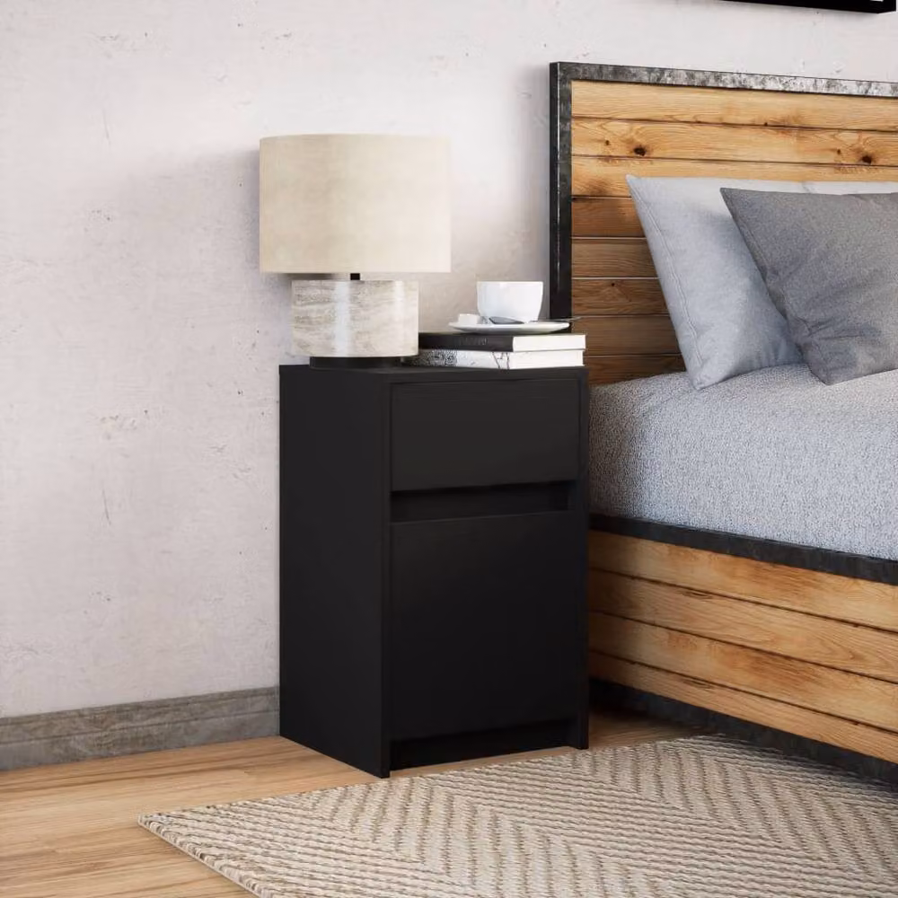Berkfield Home Modern Black Bedside Cabinet with Integrated LED Lighting and Matt MDF Finish – 4