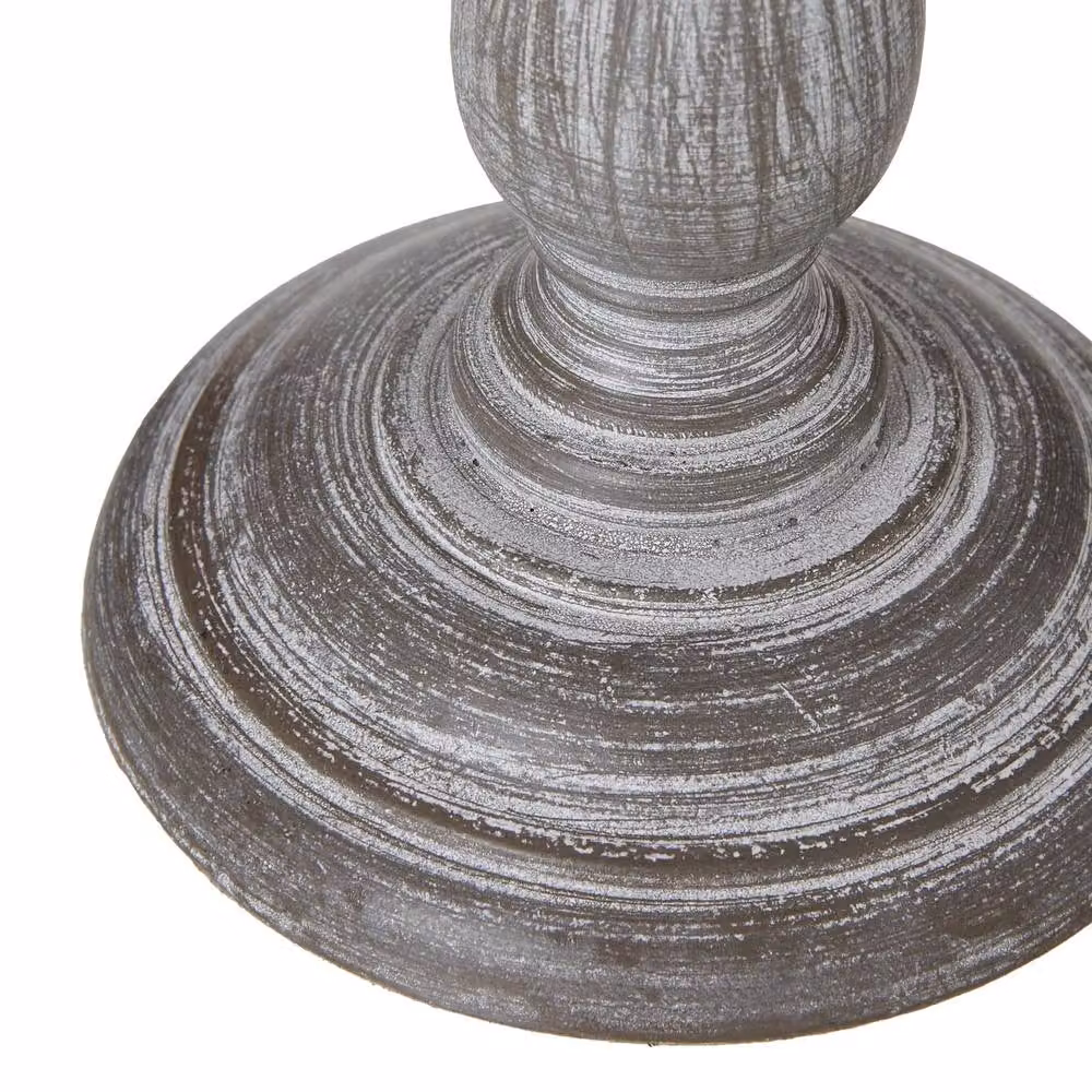 Wyld Haus Blesle Turned Wood Pedestal Table Lamp in Grey with Beige Fabric Shade – 4