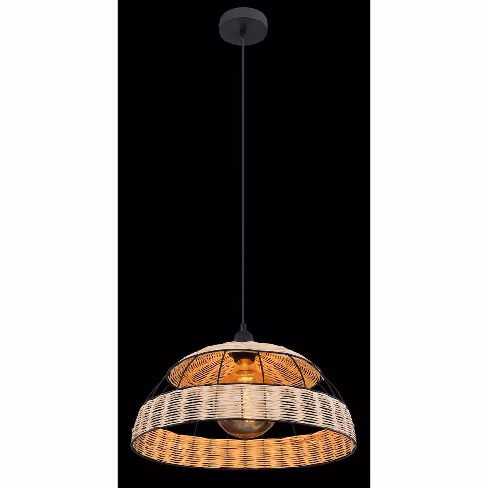 Globo Lighting Boho Rattan and Metal Cylinder Pendant Light, Black, Diameter: 40 cm, Height: 102 cm – 7