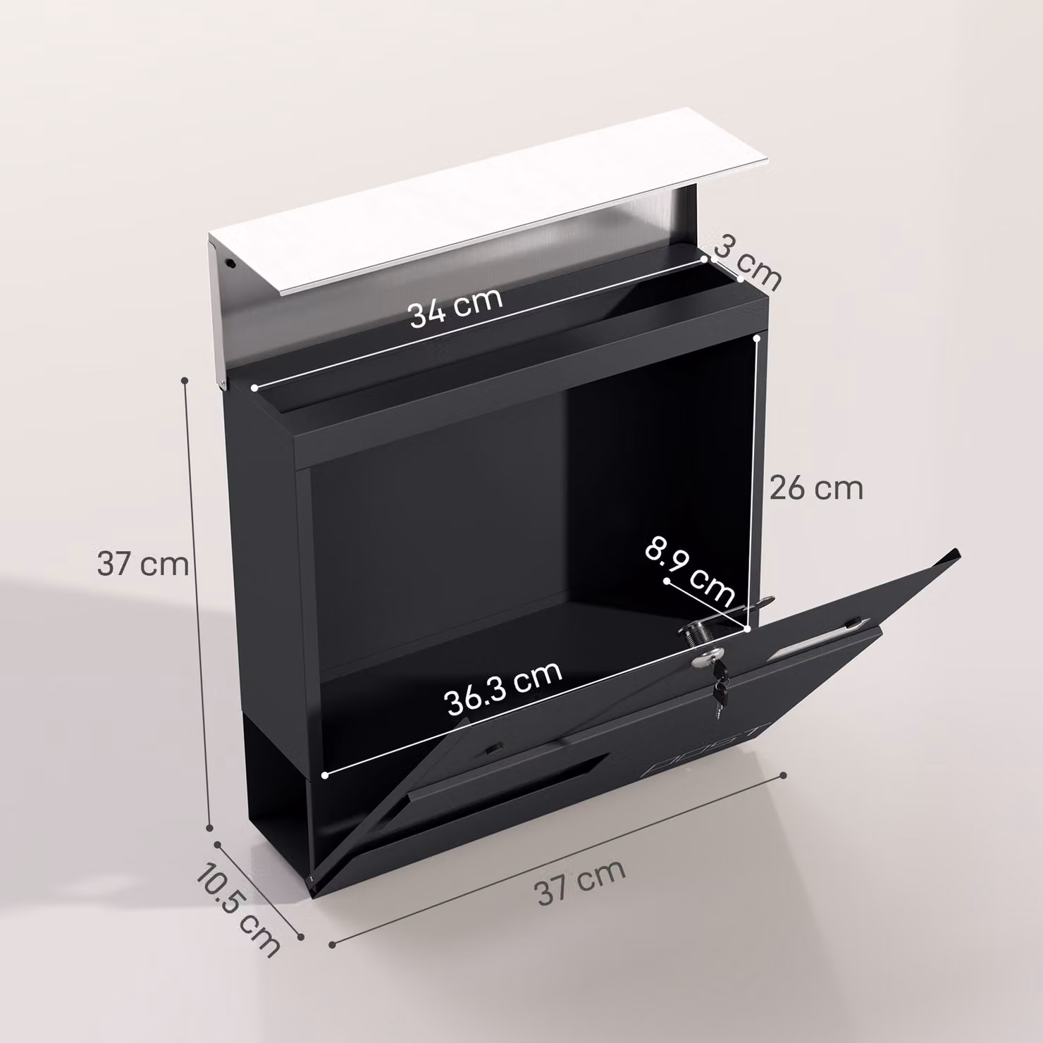 HOMCOM Wall Mounted Steel Letterbox with Viewing Window and 2 Locks, Charcoal Grey – 3