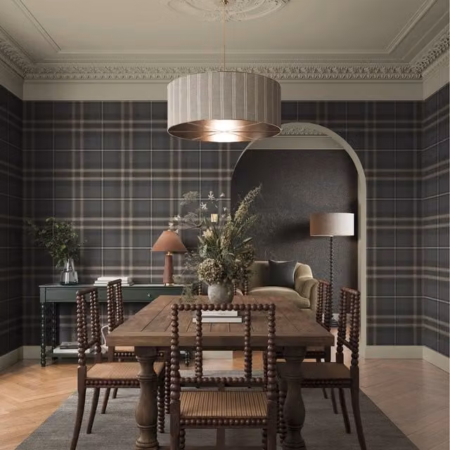 Superfresco Easy Eildon Weave Checked Wallpaper in Charcoal Grey and Anthracite