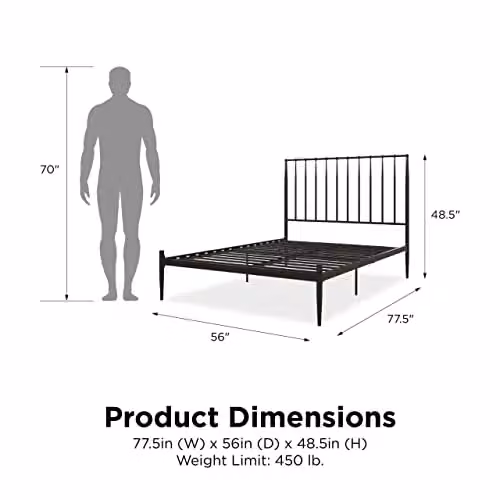DHP Giulia Modern Metal Bed in White, King Size (W/D/H: 180 x 200 cm) – 2