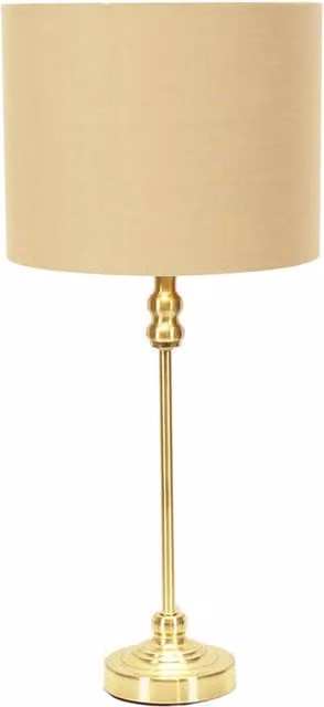 ValueLights Maggie Gold Table Lamp with Beige Fabric Cylinder Shade and Gold/Brass Metal Base