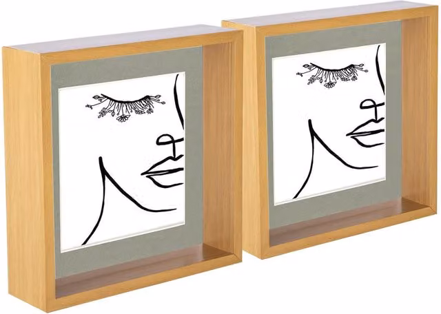 Nicola Spring Pack of 5 3D Deep Box Photo Frames in Light Wood and Grey, W/D/H: 20.32 x 20.32 x 5.08 cm with 6 x 6 inch Mount