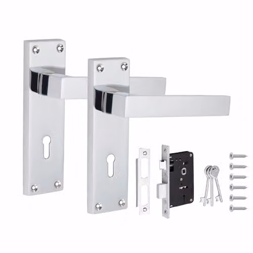 Golden Grace Victorian Delta Door Handles, Polished Chrome Key Lock Set with Zinc Construction