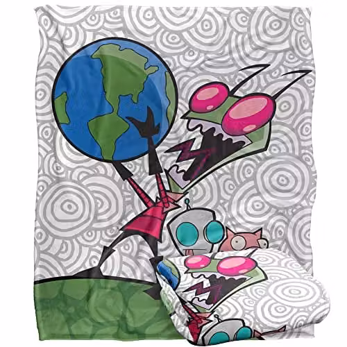 LOGOVISION Nickelodeon Invader Zim and Gir Super Soft Fleece Throw Blanket, White, W: 152 cm, D: 127 cm