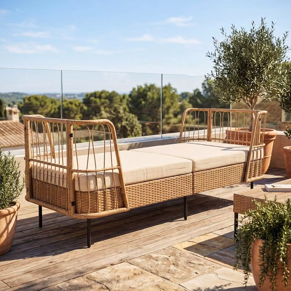Costway Outdoor PE Wicker Daybed with Soft Padded Sponge and Zippered Cushions in Beige – 5