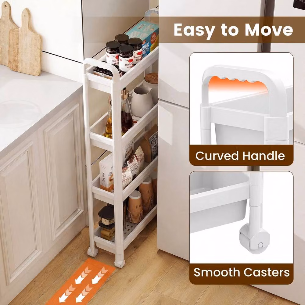 VOGREX 4-Tier Slim Rolling Storage Cart, White Bathroom Organiser – 2
