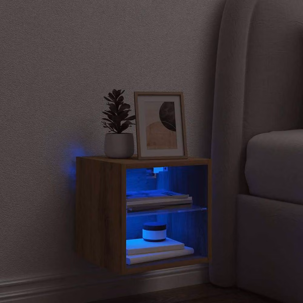 Berkfield Home Modern Wall Mounted TV Cabinet in Artisan Oak Brown with Integrated LED Lighting, W/D/H: 30 x 28.5 x 30 cm – 4