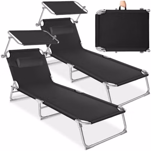 tectake Set of 2 Folding Sun Loungers in Black, H x W x D: 111 x 68 x 68 cm – 1