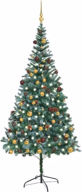 Berkfield Home Artificial Pre-lit Christmas Tree with Ball Set and Pinecones, Green, Height: 210 cm – 1