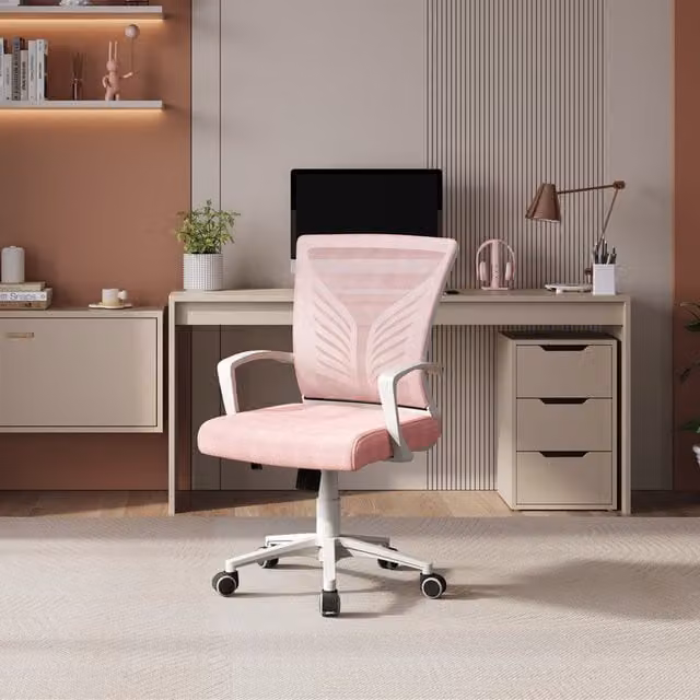 Yaheetech Pink Adjustable Task Chair with Lumbar Support and Armrests