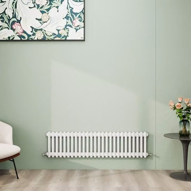 AicaBathroom Horizontal Traditional Cast Iron Style 2 Column Steel Radiator in White, W/D/H: 119 x 30 x 30 cm