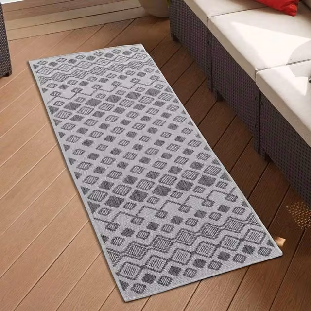 Desire Rugs Modern Ikat Design Waterproof Indoor-Outdoor Kilim Runner, Grey, W: 60 cm, L: 220 cm