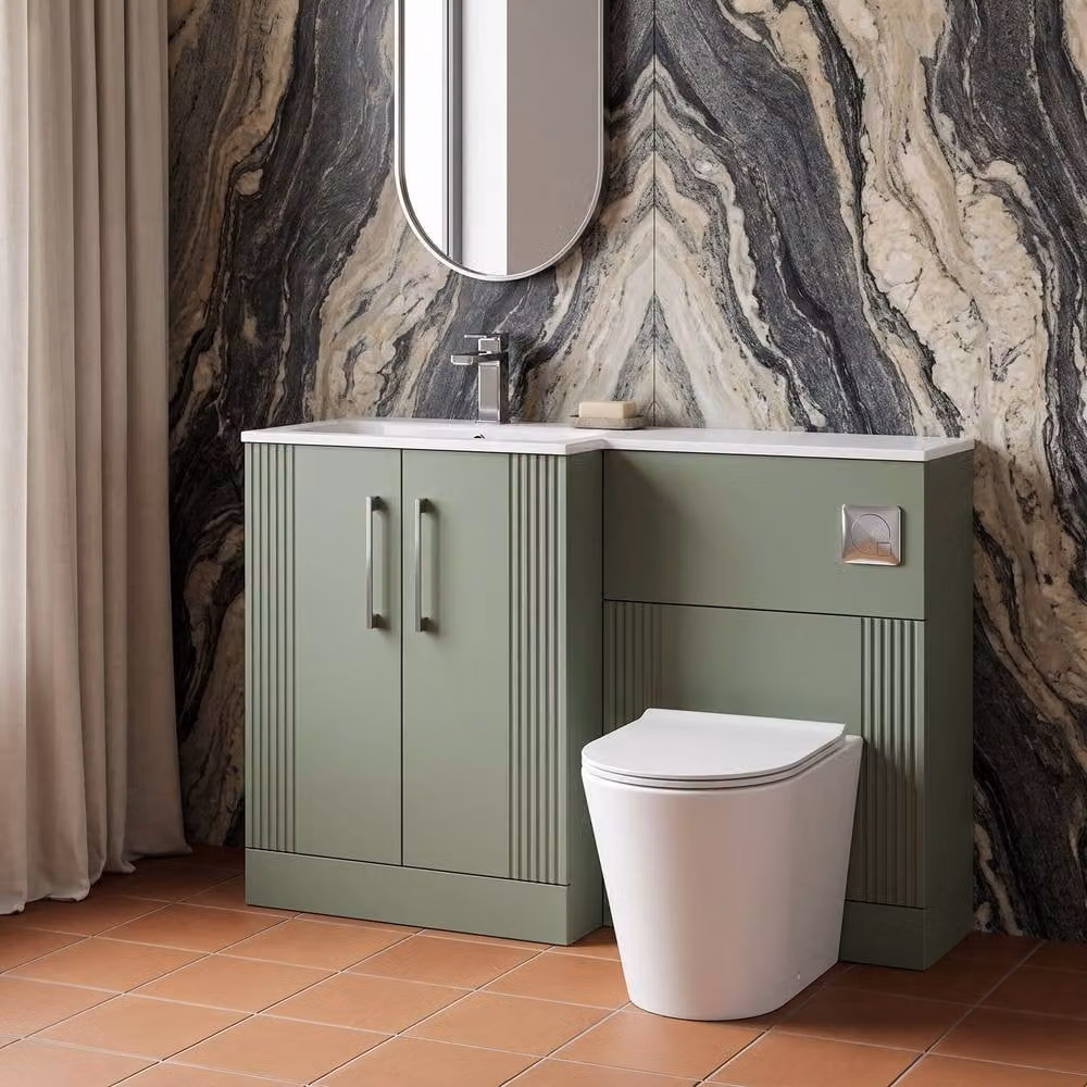 Balterley Belvide 2 Door Vanity WC Combi Unit with Stone Basin, Green, W: 110 cm, LH – 2