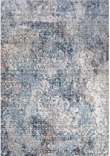 The Rug House Mosaic Modern Rectangular Area Rug in Blue, Grey and Beige, W: 110 cm, D: 60 cm