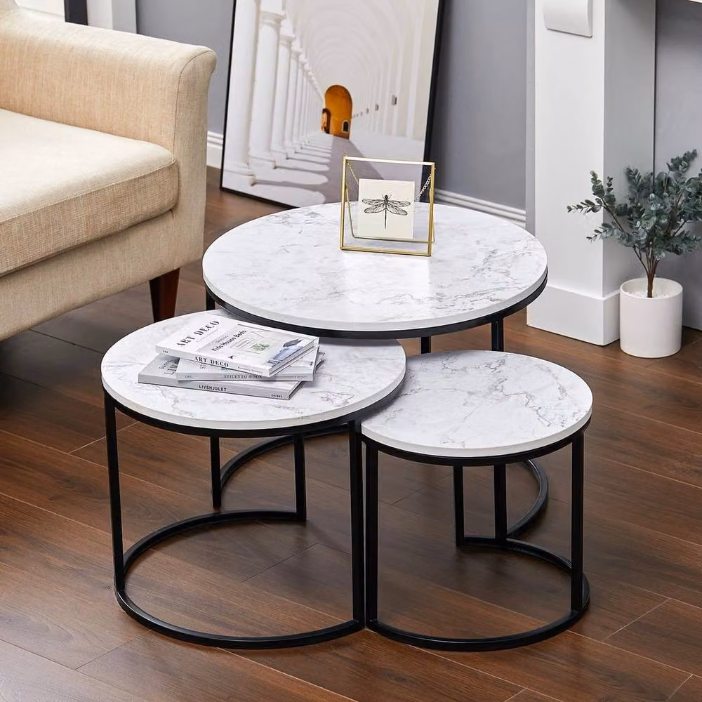 EONLION Set of 3 Round Nesting Coffee Tables in White – 3
