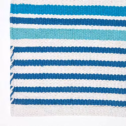 Homescapes Blue and Brown Striped Cotton Scandinavian Style Rectangular Rug, W: 90 cm, D: 150 cm – 2
