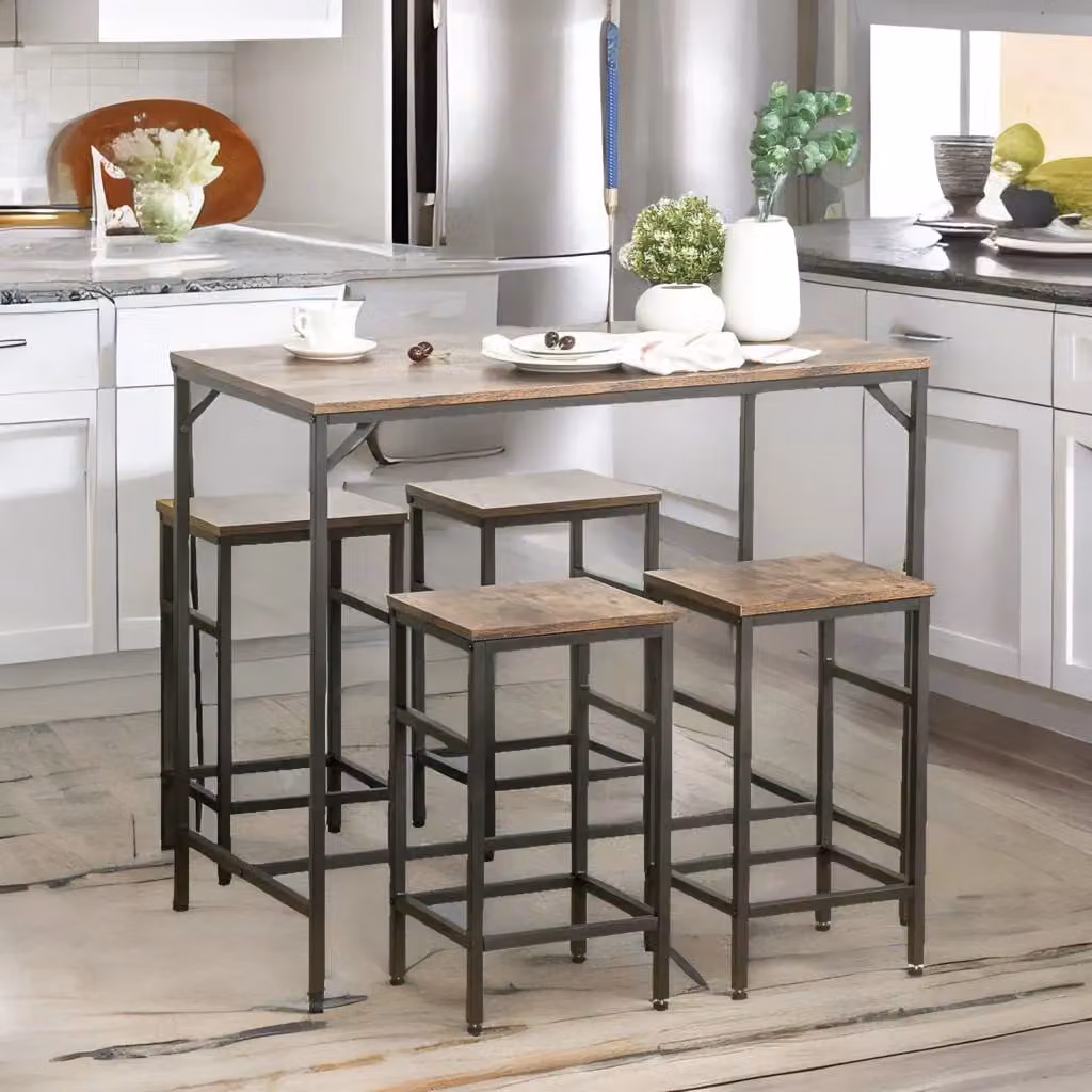 Rafaelo Mobilia Industrial Dining Table and 4 Stools Set in Rustic Brown – 2