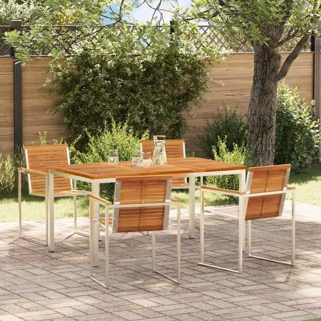Berkfield Home 5 Piece Garden Dining Set in Brown Solid Acacia Wood and Steel – 1
