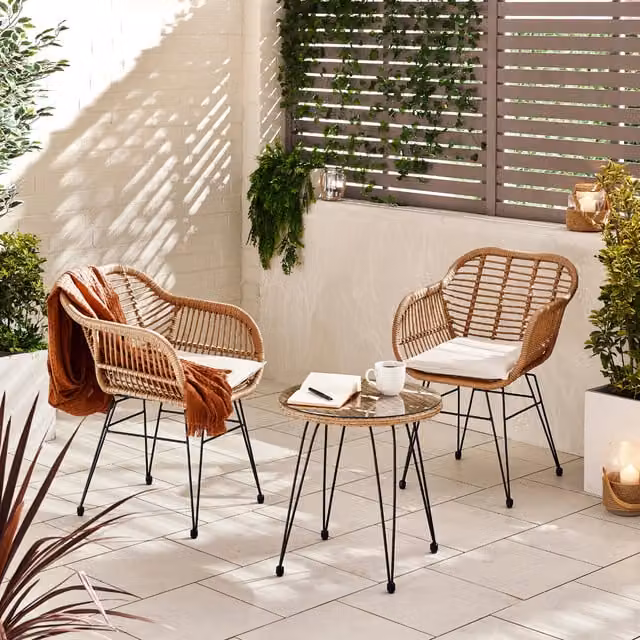 FurnitureboxUK Belize Wicker Style PE Rattan 2 Seat Outdoor Garden Bistro Table and Chairs Set in Light Beige – 1