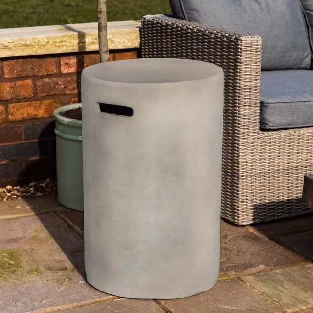 Teamson Homes Round Concrete Garden Firepit with 13kg Gas Bottle Storage in Grey