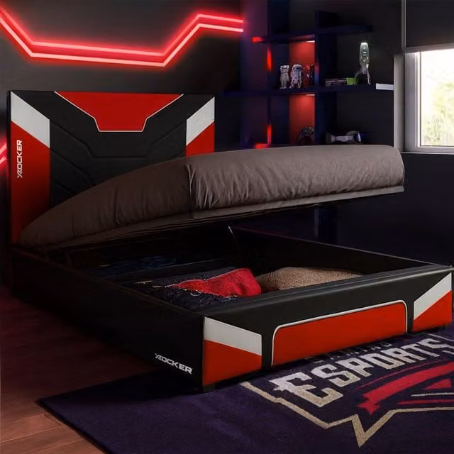 X Rocker Cerberus Red Faux Leather Upholstered Gaming Ottoman Bed for Kids and Teens, W/D/H: 140 x 200 cm – 1