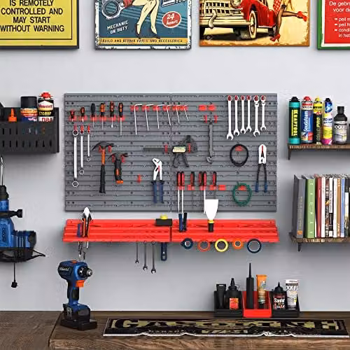 DURHAND 54 Piece Wall Mounted Plastic Tool and Equipment Organiser in Grey and Red – 2