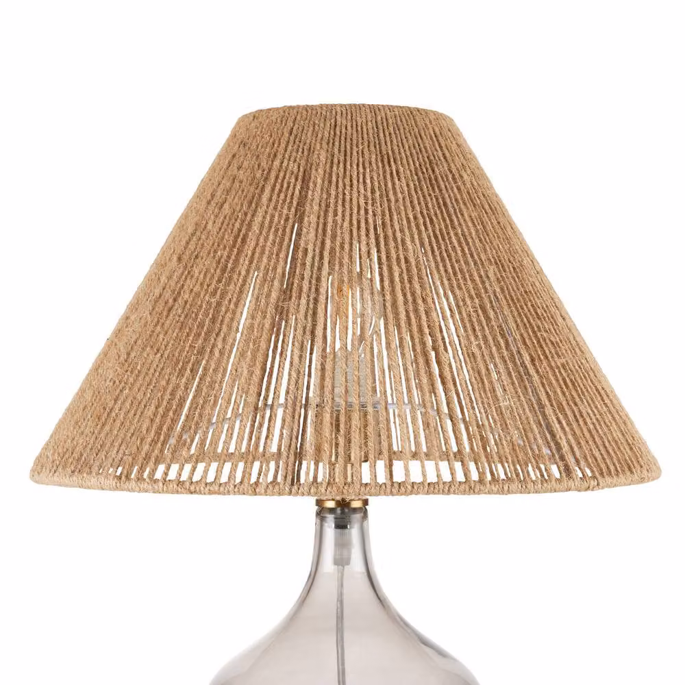 First Choice Lighting Kew Set of 2 Smokey Tinted Glass Table Lamps in Grey with Natural Rattan Shades – 2