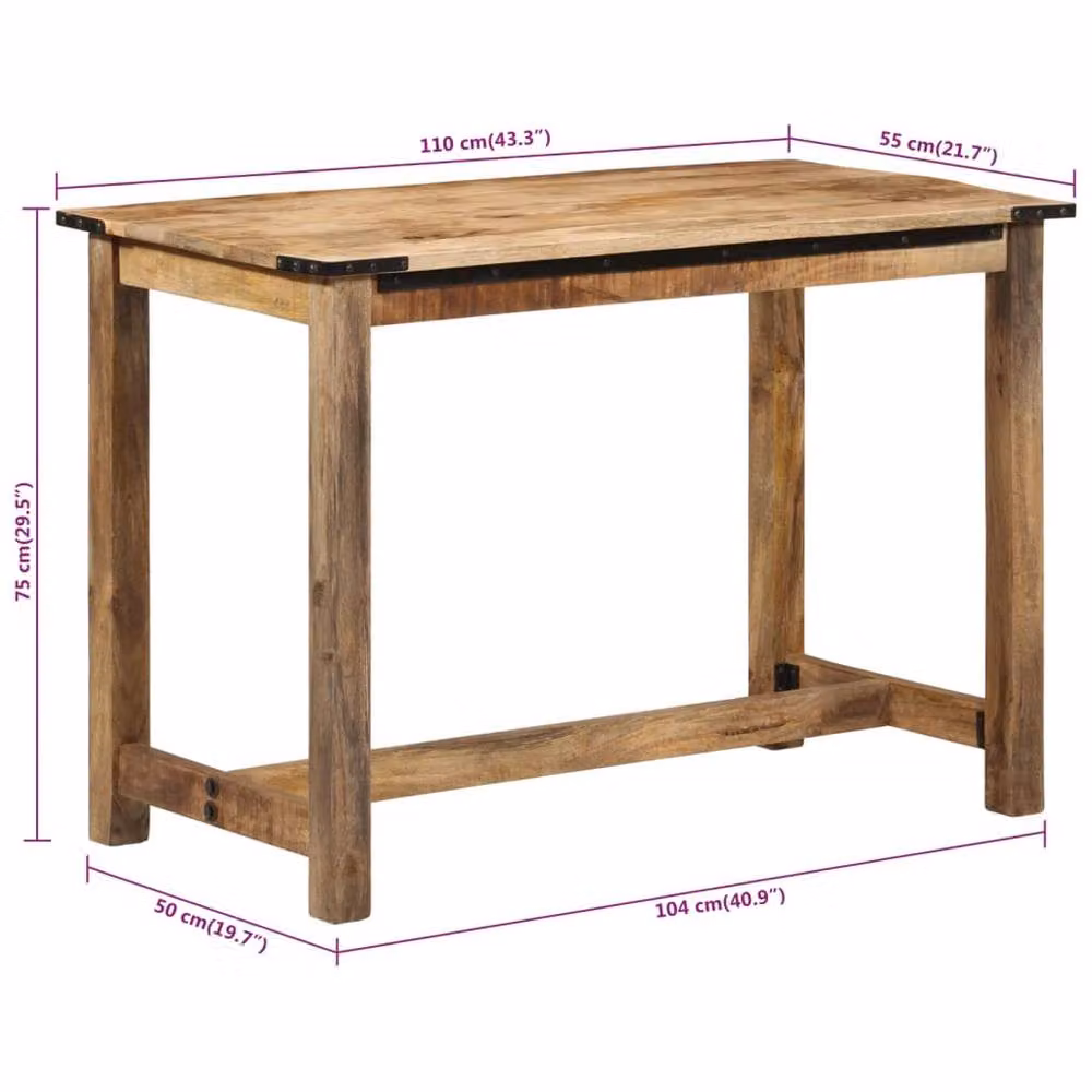 Berkfield Home Brown Solid Mango Wood Rectangular Dining Table W/D/H: 110 x 55 x 75 cm – 5