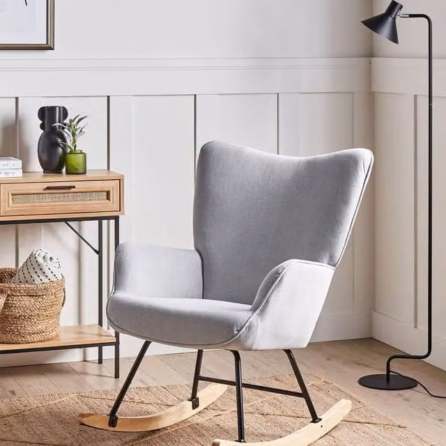 Wyld and Coco Jumbo Rocking Armchair in Light Blue Corduroy – 1