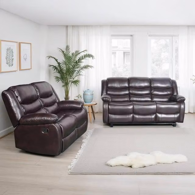 Furnishings For Less UK Cortland Brown Leather Look 3 + 2 Manual Reclining Sofa Suite – 1
