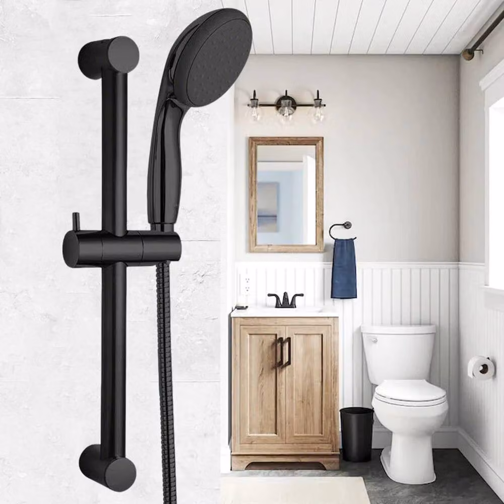 NESTLUNE Stainless Steel Shower Riser Rail Kit in Matt Black, H: 100 cm, W: 52 cm – 2