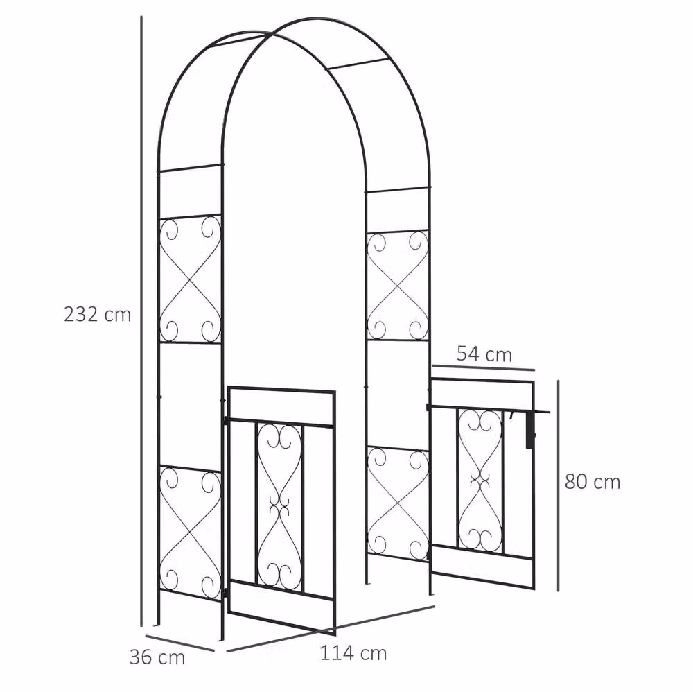 STILVORA Black Steel Garden Arch with Gate, H 232 cm x W 114 cm x D 36 cm – 3