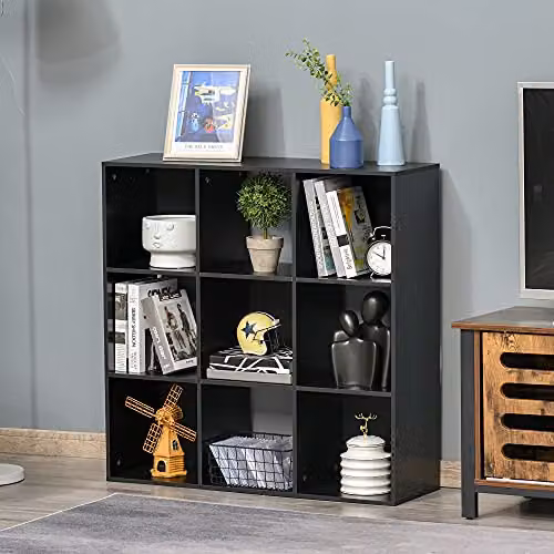 HOMCOM 3-Tier 9-Cube Storage Cabinet and Bookshelf in Black – 9