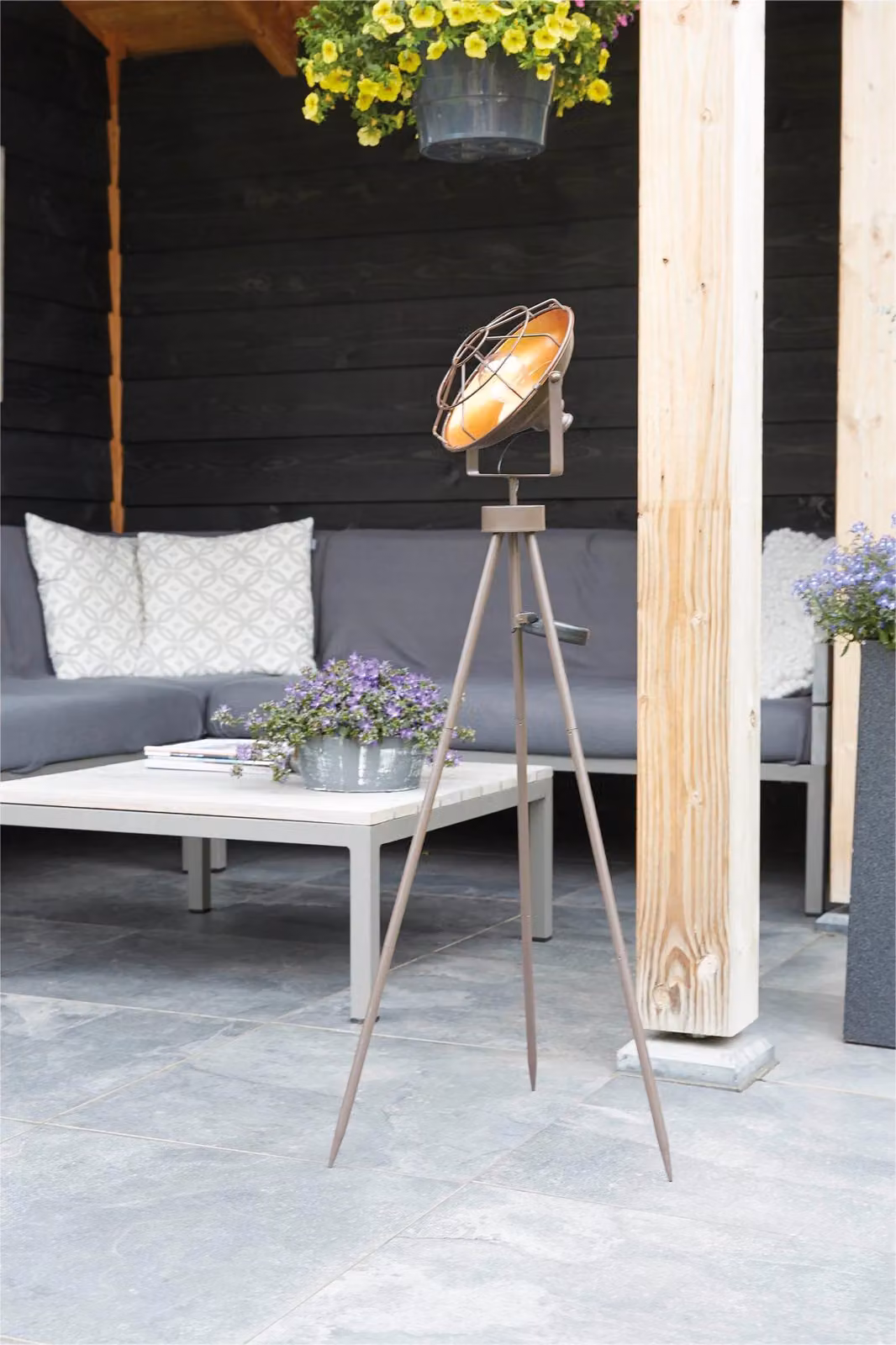 Luxform Dresden Solar Industrial Tripod LED Floor Light in Brown – 2