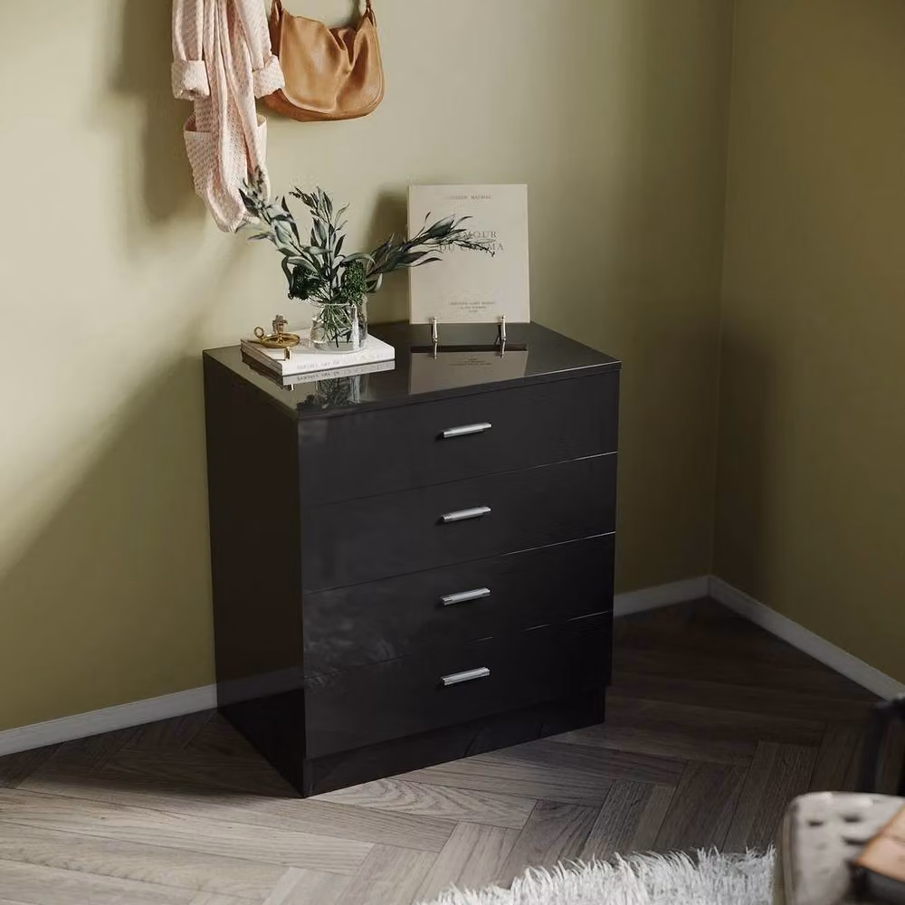 FORGEVIO Modern Black Glossy Chest of 4 Drawers Bedroom Storage Cabinet W/D/H: 67 x 60 x 38 cm – 3