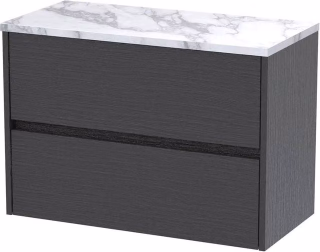 Balterley Handleless Wall Hung Bathroom Vanity Unit with Worktop, Graphite Grey, W/D/H: 80.5 x 39.0 x 56.1 cm