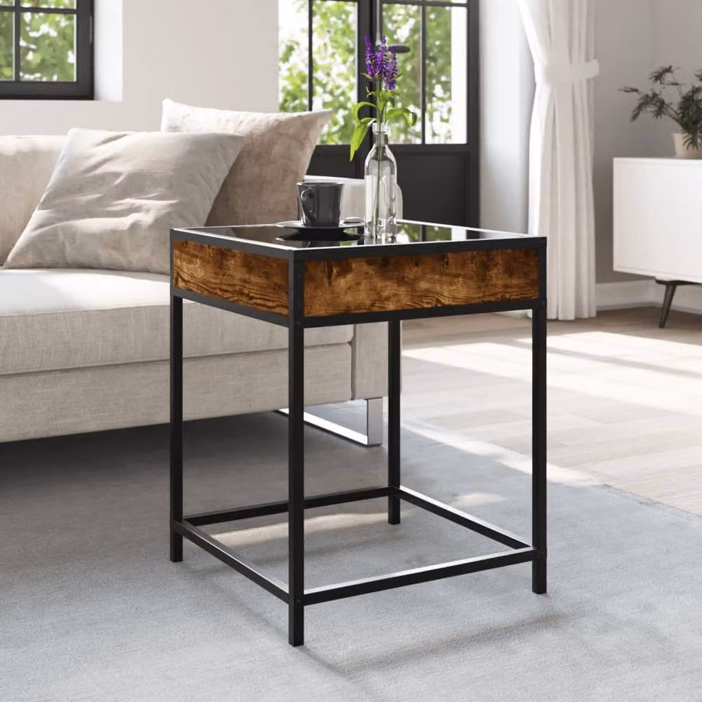 Berkfield Home Infinity LED Decorative Coffee Table in Smoked Oak and Brown, W/D/H: 40 x 40 x 51 cm – 2