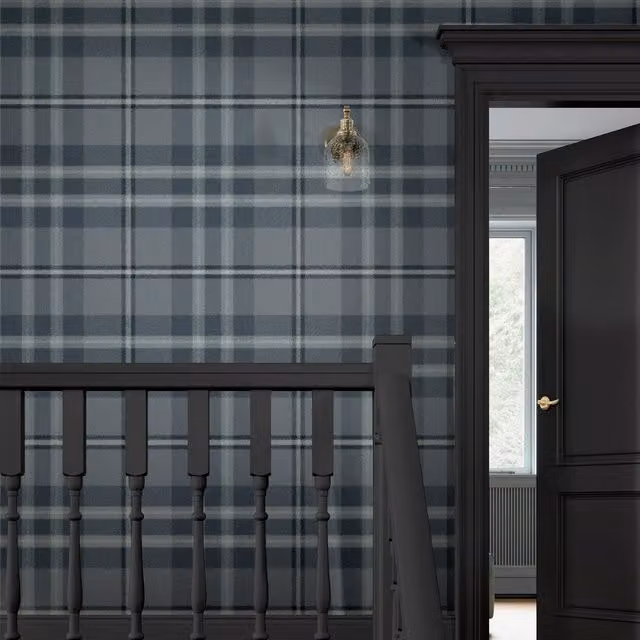 Superfresco Easy Eildon Weave Checkered Wallpaper in Blue