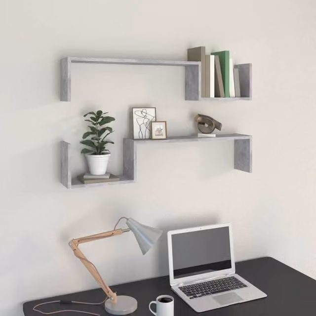 Berkfield Home Wall Mounted Shelf Set of 2 in Concrete Grey, W/D/H: 100 x 20 x 15 cm – 1