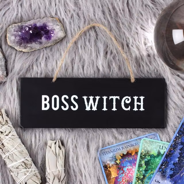 Kingsbury Gifts Boss Witch Typography Wall Sign in Black and White Wood – 2
